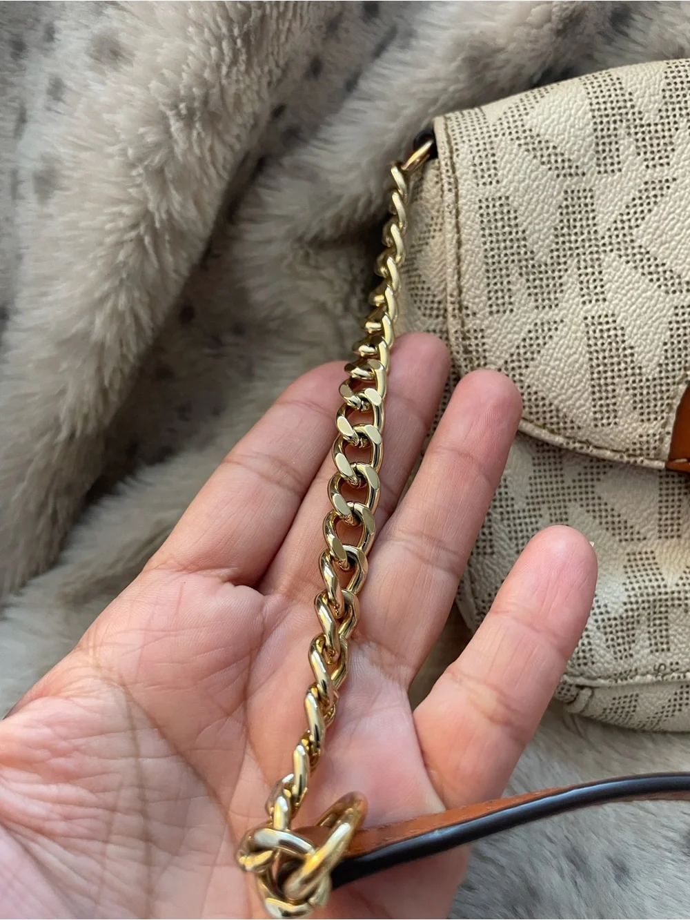 Michael Kors Cream Canvas & Brown Leather MK Logo Crossbody Bag